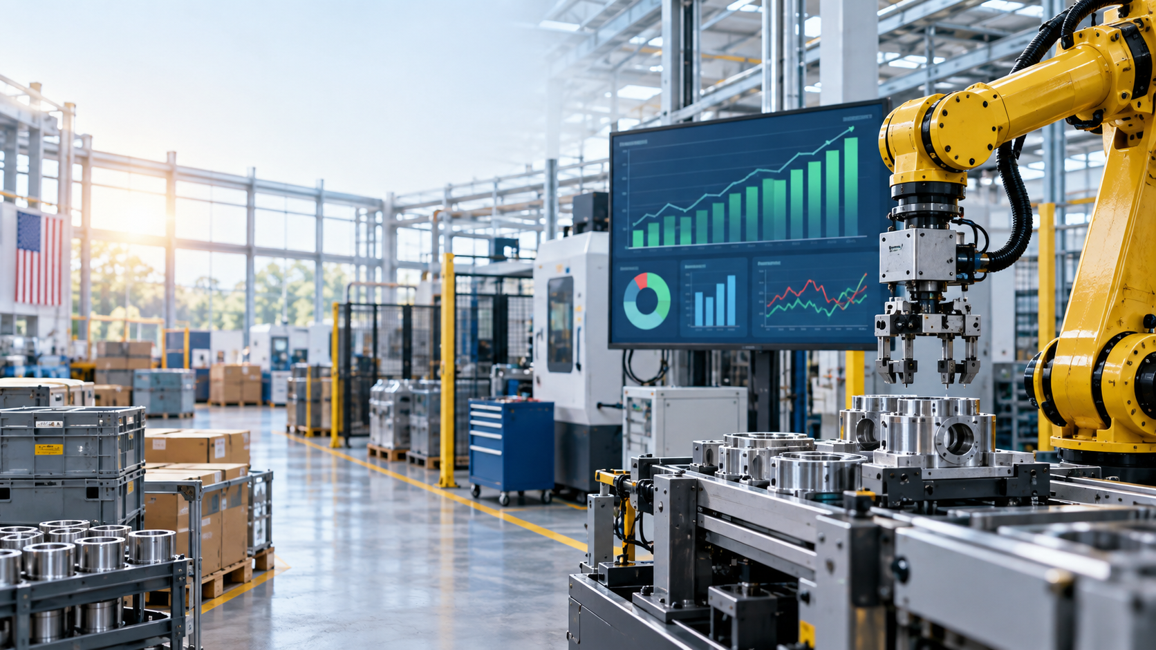 Industrial factory equipment and data chart for durable goods orders