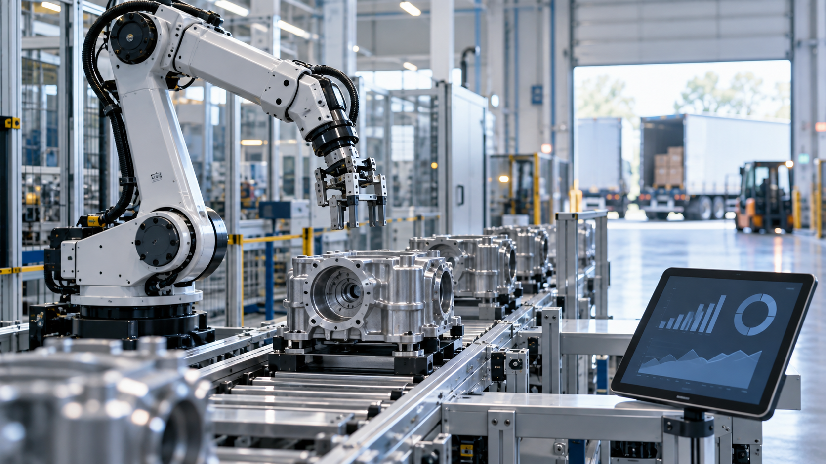 Advanced manufacturing line illustrating the U.S. durable goods report and factory orders