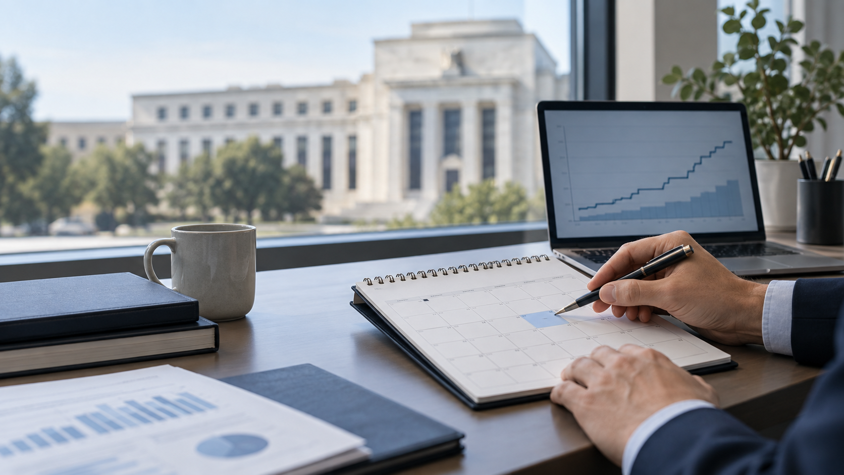 Analyst reviewing market charts before the September 2026 Federal Reserve meeting.