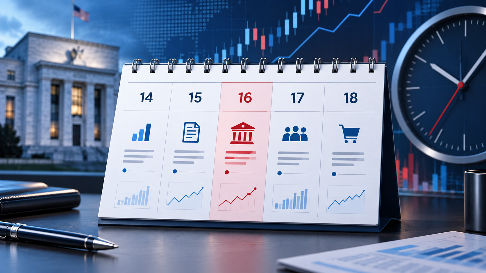 Financial calendar highlighting September 16 with a central-bank icon and market charts