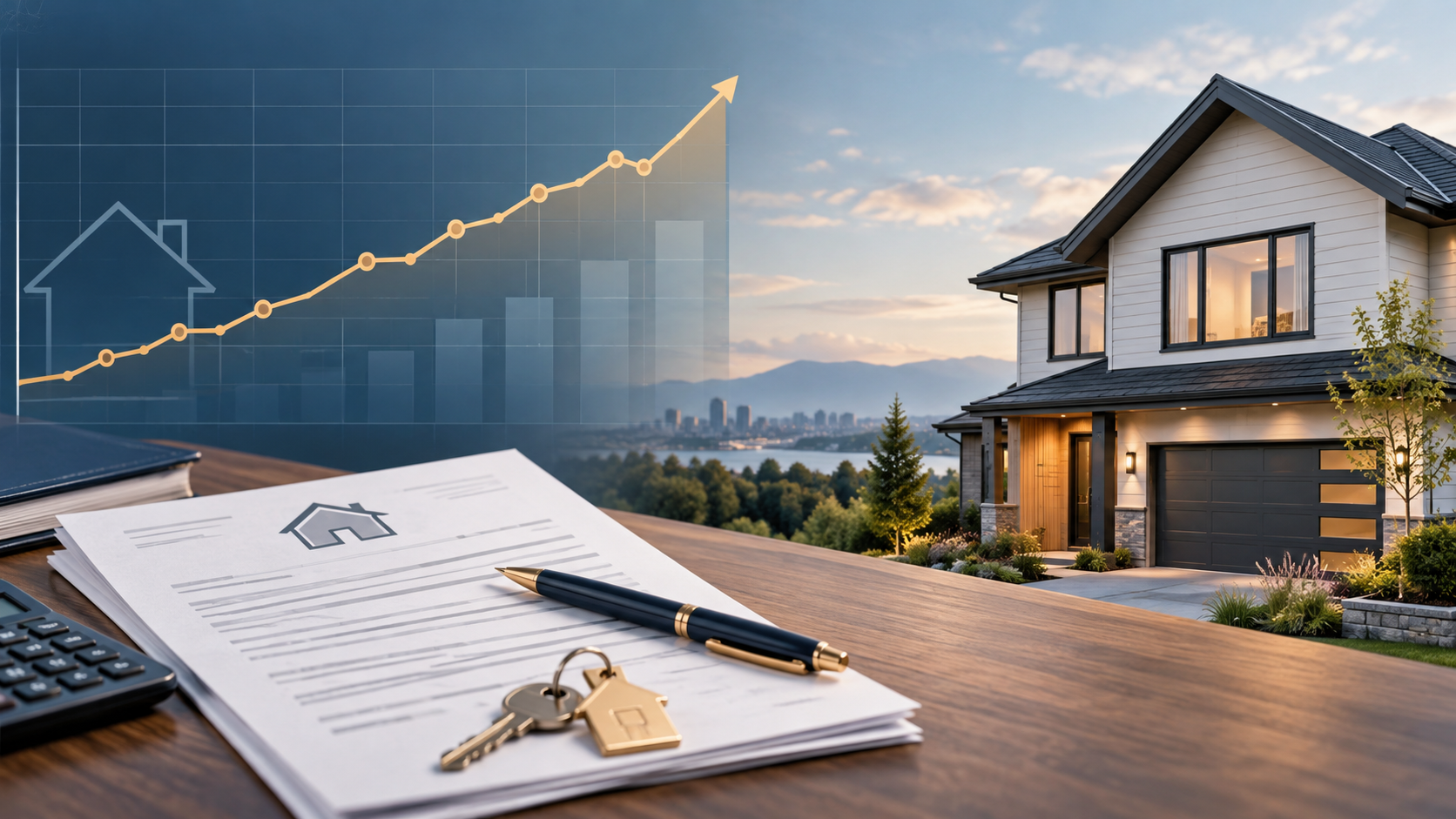 Mortgage-rate data chart next to a U.S. home