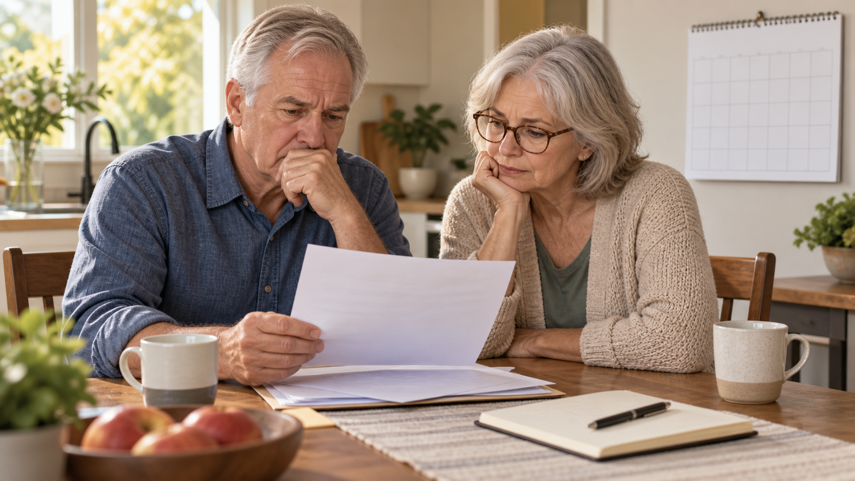 Illustration of retirees reviewing a benefits statement before the 2027 COLA announcement